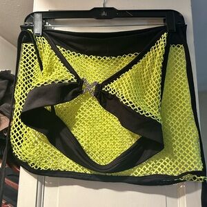 Neon Yellow Mesh Mini Skirt with Black Trim